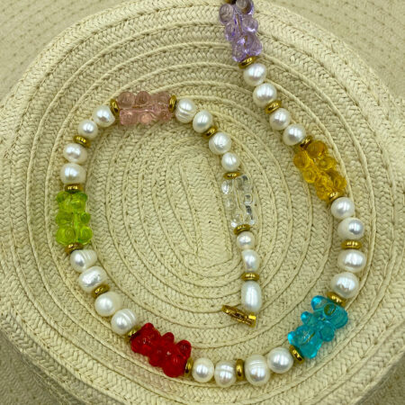 Μαργαριταρένιο κολιέ με πολύχρωμα αρκουδάκια