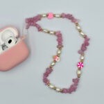 Κορδόνι κινητού με ροζ νεφρίτη και μαργαριτάρια