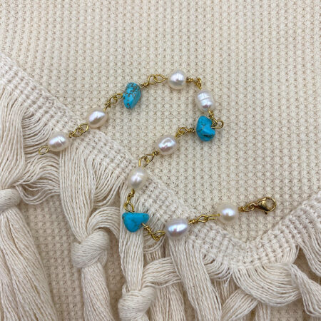 Ροζάριο με μαργαριτάρια και τιρκουάζ πέτρα